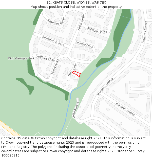 31, KEATS CLOSE, WIDNES, WA8 7EX: Location map and indicative extent of plot
