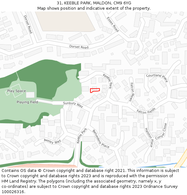 31, KEEBLE PARK, MALDON, CM9 6YG: Location map and indicative extent of plot