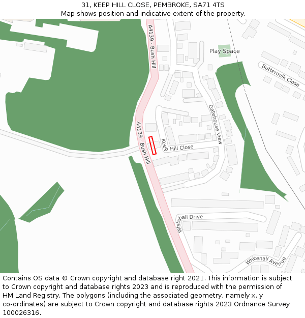 31, KEEP HILL CLOSE, PEMBROKE, SA71 4TS: Location map and indicative extent of plot