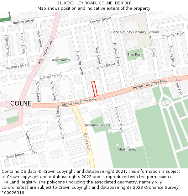 31, KEIGHLEY ROAD, COLNE, BB8 0LR: Location map and indicative extent of plot