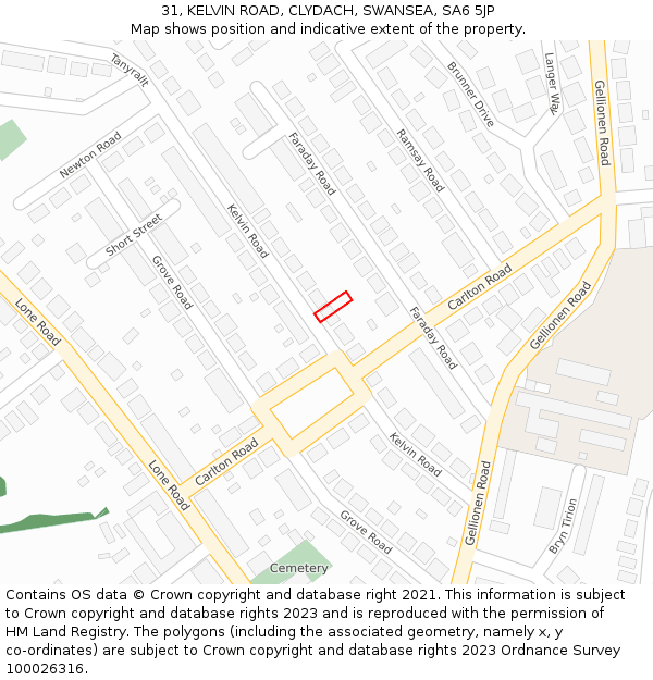 31, KELVIN ROAD, CLYDACH, SWANSEA, SA6 5JP: Location map and indicative extent of plot