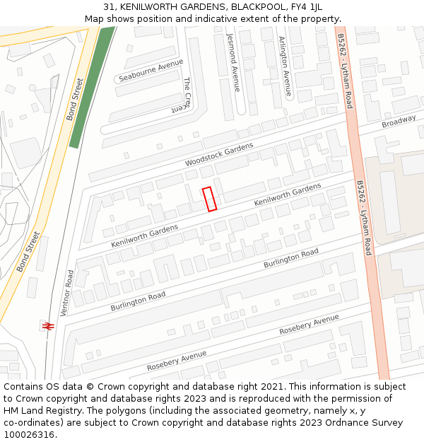 31, KENILWORTH GARDENS, BLACKPOOL, FY4 1JL: Location map and indicative extent of plot