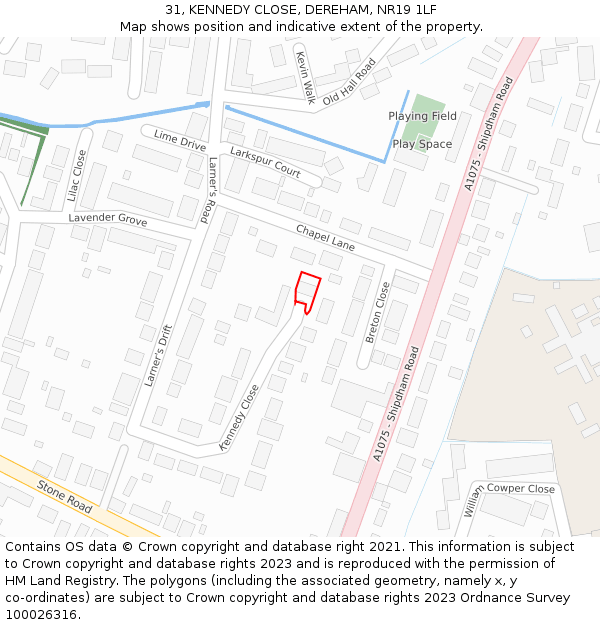 31, KENNEDY CLOSE, DEREHAM, NR19 1LF: Location map and indicative extent of plot
