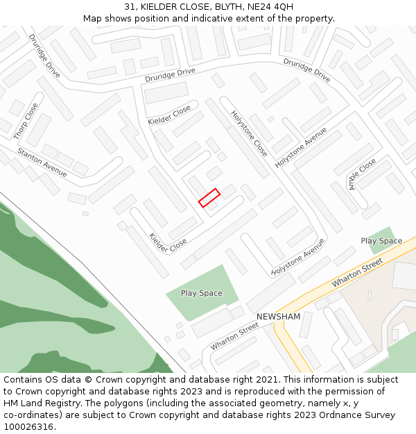 31, KIELDER CLOSE, BLYTH, NE24 4QH: Location map and indicative extent of plot
