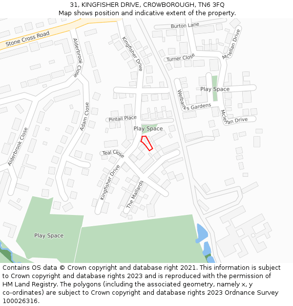 31, KINGFISHER DRIVE, CROWBOROUGH, TN6 3FQ: Location map and indicative extent of plot