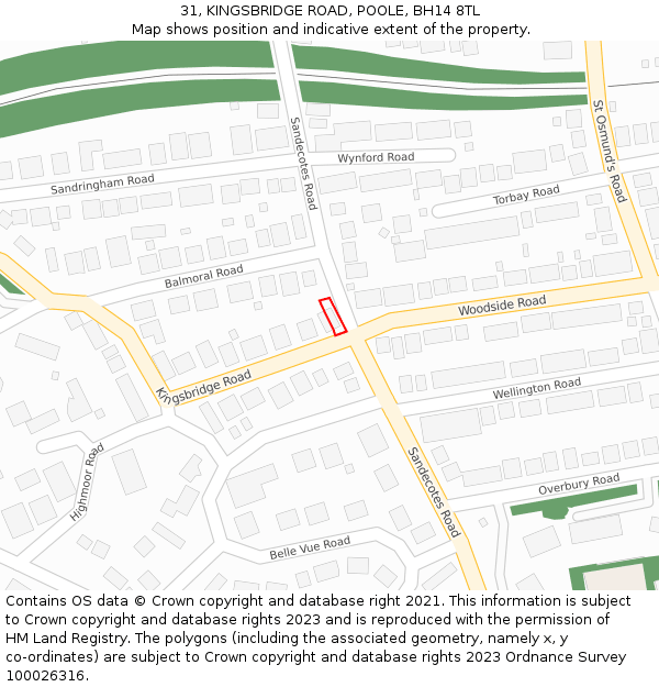 31, KINGSBRIDGE ROAD, POOLE, BH14 8TL: Location map and indicative extent of plot