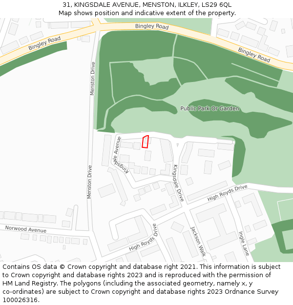 31, KINGSDALE AVENUE, MENSTON, ILKLEY, LS29 6QL: Location map and indicative extent of plot