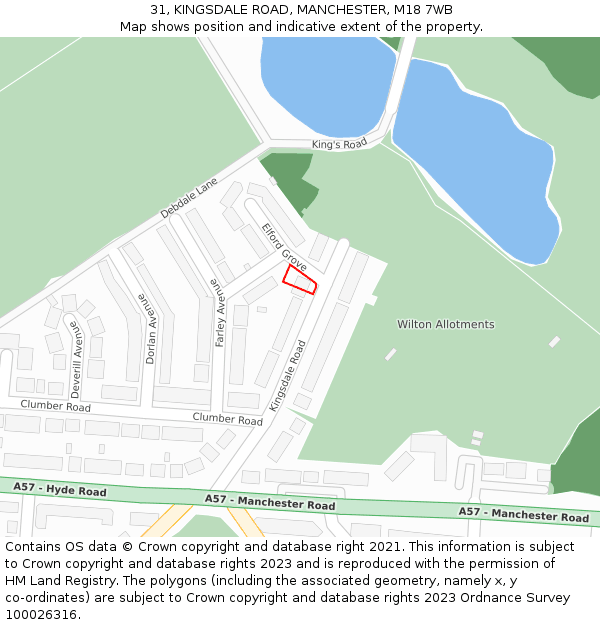 31, KINGSDALE ROAD, MANCHESTER, M18 7WB: Location map and indicative extent of plot