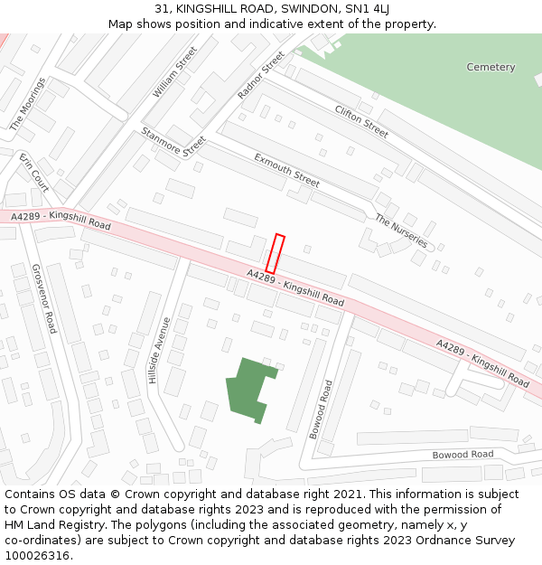 31, KINGSHILL ROAD, SWINDON, SN1 4LJ: Location map and indicative extent of plot