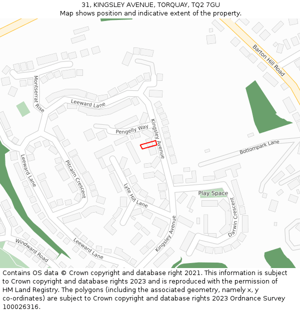 31, KINGSLEY AVENUE, TORQUAY, TQ2 7GU: Location map and indicative extent of plot