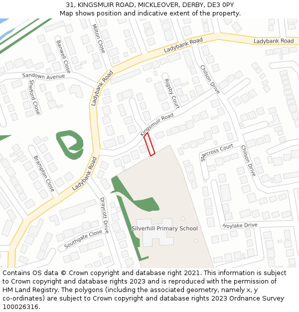 31, KINGSMUIR ROAD, MICKLEOVER, DERBY, DE3 0PY: Location map and indicative extent of plot