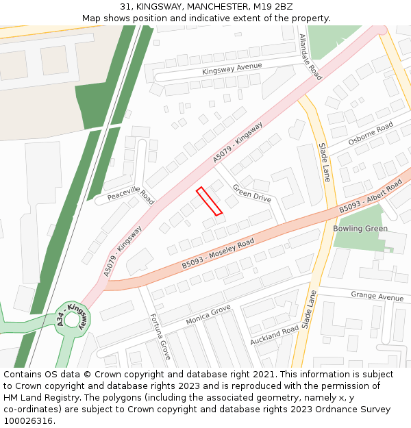 31, KINGSWAY, MANCHESTER, M19 2BZ: Location map and indicative extent of plot