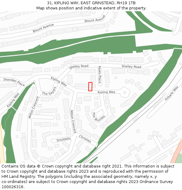 31, KIPLING WAY, EAST GRINSTEAD, RH19 1TB: Location map and indicative extent of plot