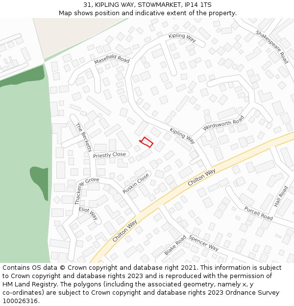 31, KIPLING WAY, STOWMARKET, IP14 1TS: Location map and indicative extent of plot