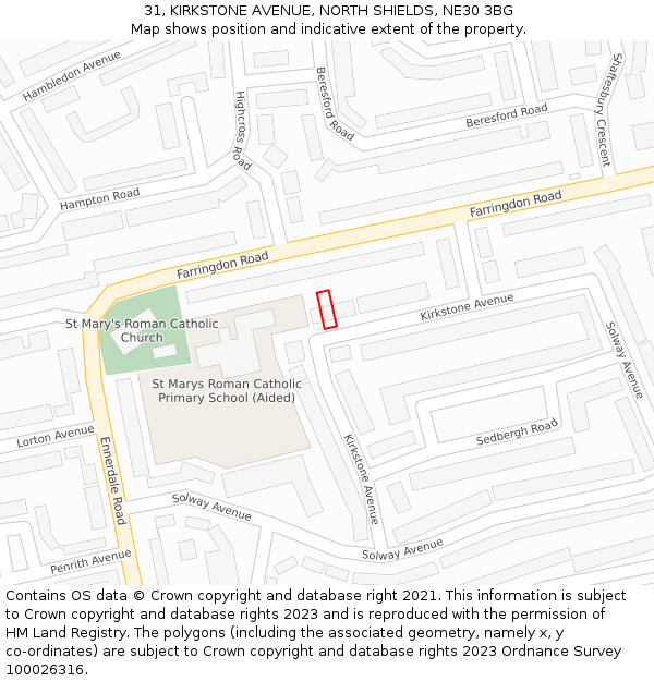 31, KIRKSTONE AVENUE, NORTH SHIELDS, NE30 3BG: Location map and indicative extent of plot