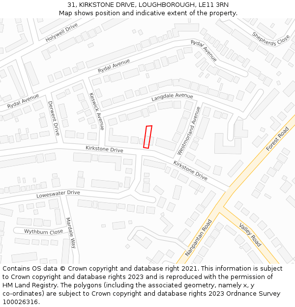 31, KIRKSTONE DRIVE, LOUGHBOROUGH, LE11 3RN: Location map and indicative extent of plot