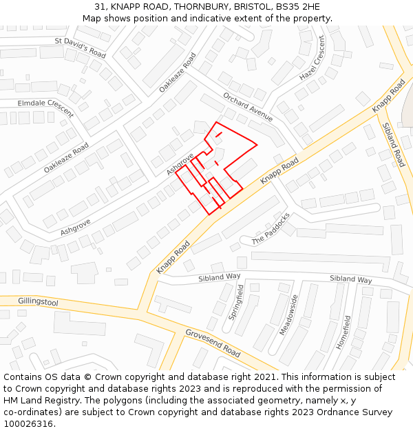 31, KNAPP ROAD, THORNBURY, BRISTOL, BS35 2HE: Location map and indicative extent of plot