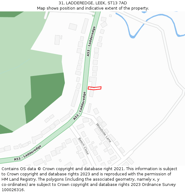 31, LADDEREDGE, LEEK, ST13 7AD: Location map and indicative extent of plot