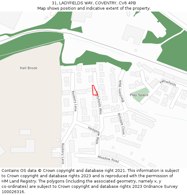 31, LADYFIELDS WAY, COVENTRY, CV6 4PB: Location map and indicative extent of plot