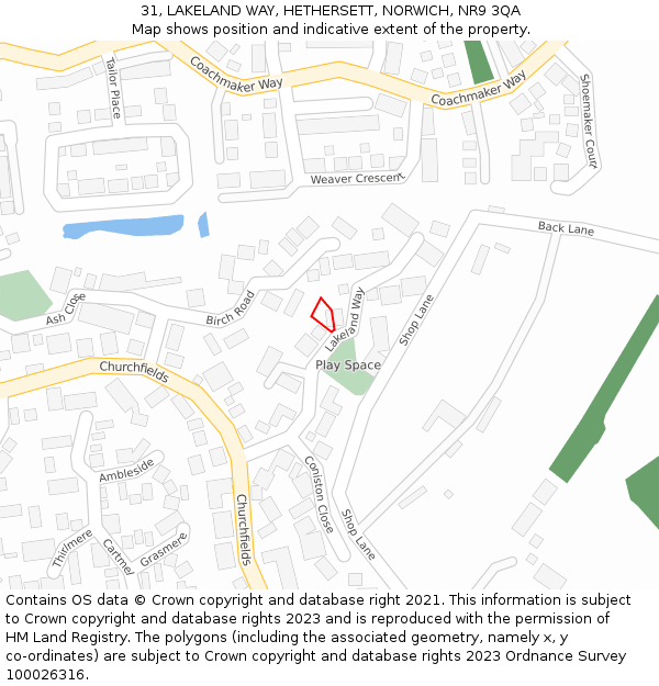 31, LAKELAND WAY, HETHERSETT, NORWICH, NR9 3QA: Location map and indicative extent of plot