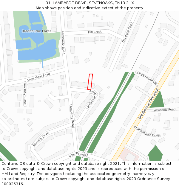 31, LAMBARDE DRIVE, SEVENOAKS, TN13 3HX: Location map and indicative extent of plot