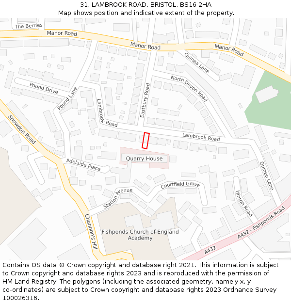 31, LAMBROOK ROAD, BRISTOL, BS16 2HA: Location map and indicative extent of plot