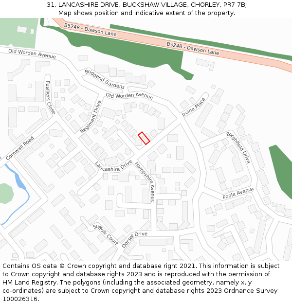 31, LANCASHIRE DRIVE, BUCKSHAW VILLAGE, CHORLEY, PR7 7BJ: Location map and indicative extent of plot