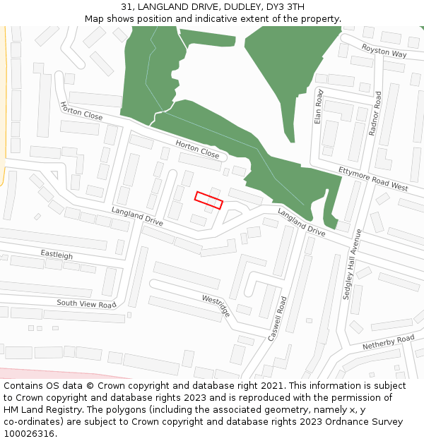 31, LANGLAND DRIVE, DUDLEY, DY3 3TH: Location map and indicative extent of plot