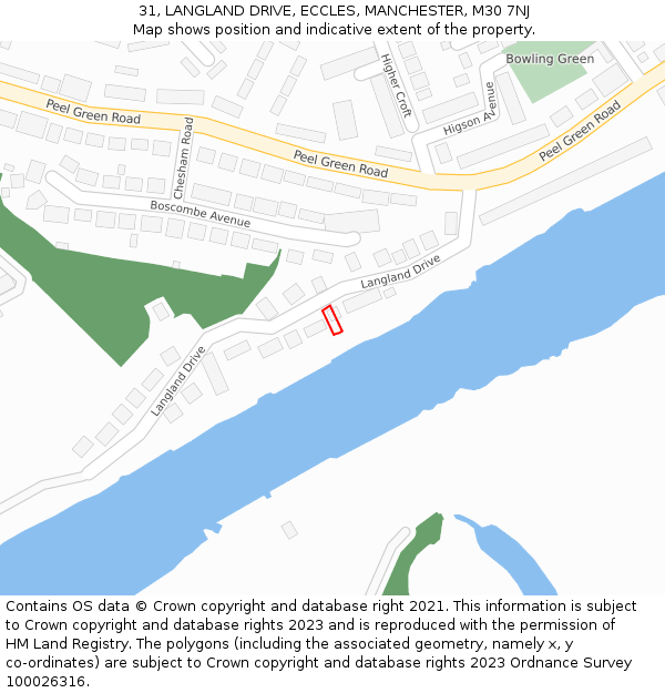 31, LANGLAND DRIVE, ECCLES, MANCHESTER, M30 7NJ: Location map and indicative extent of plot