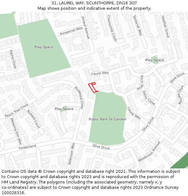 31, LAUREL WAY, SCUNTHORPE, DN16 3GT: Location map and indicative extent of plot