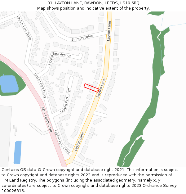 31, LAYTON LANE, RAWDON, LEEDS, LS19 6RQ: Location map and indicative extent of plot