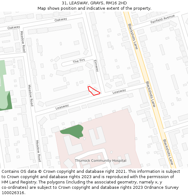 31, LEASWAY, GRAYS, RM16 2HD: Location map and indicative extent of plot