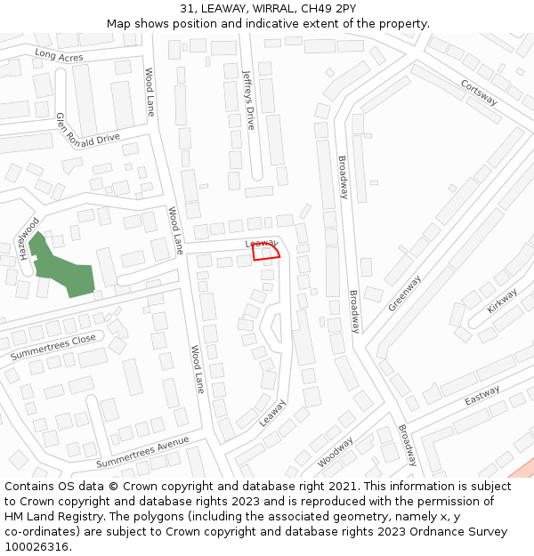 31, LEAWAY, WIRRAL, CH49 2PY: Location map and indicative extent of plot