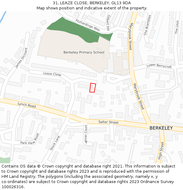 31, LEAZE CLOSE, BERKELEY, GL13 9DA: Location map and indicative extent of plot