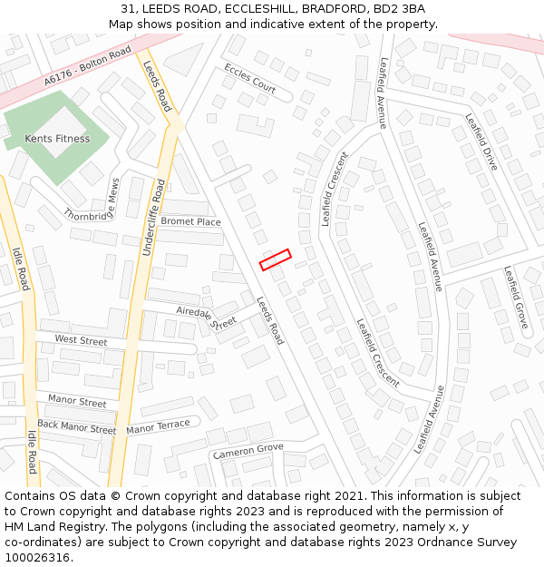 31, LEEDS ROAD, ECCLESHILL, BRADFORD, BD2 3BA: Location map and indicative extent of plot