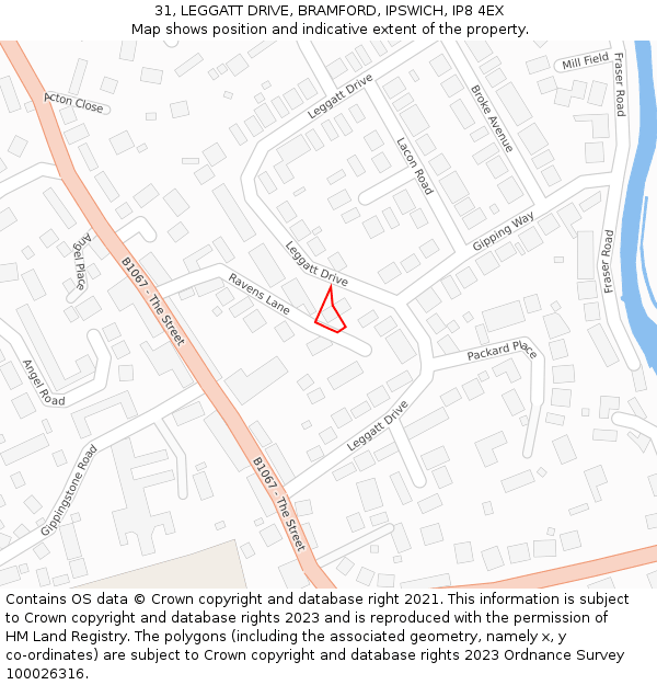 31, LEGGATT DRIVE, BRAMFORD, IPSWICH, IP8 4EX: Location map and indicative extent of plot