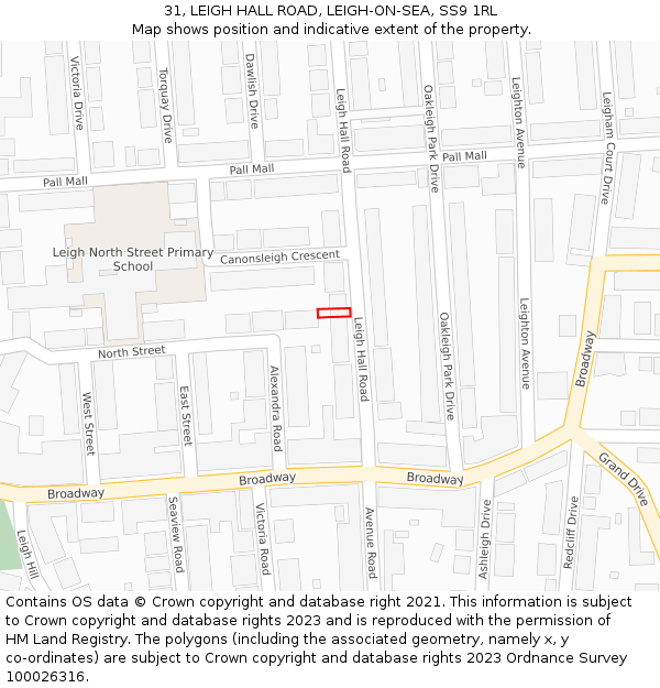 31, LEIGH HALL ROAD, LEIGH-ON-SEA, SS9 1RL: Location map and indicative extent of plot