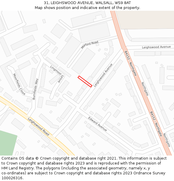 31, LEIGHSWOOD AVENUE, WALSALL, WS9 8AT: Location map and indicative extent of plot