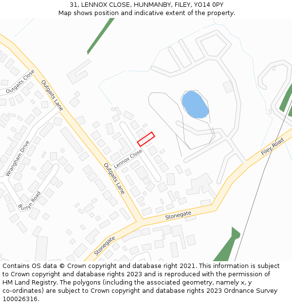 31, LENNOX CLOSE, HUNMANBY, FILEY, YO14 0PY: Location map and indicative extent of plot