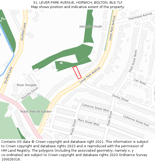 31, LEVER PARK AVENUE, HORWICH, BOLTON, BL6 7LF: Location map and indicative extent of plot