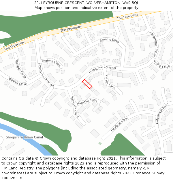 31, LEYBOURNE CRESCENT, WOLVERHAMPTON, WV9 5QL: Location map and indicative extent of plot