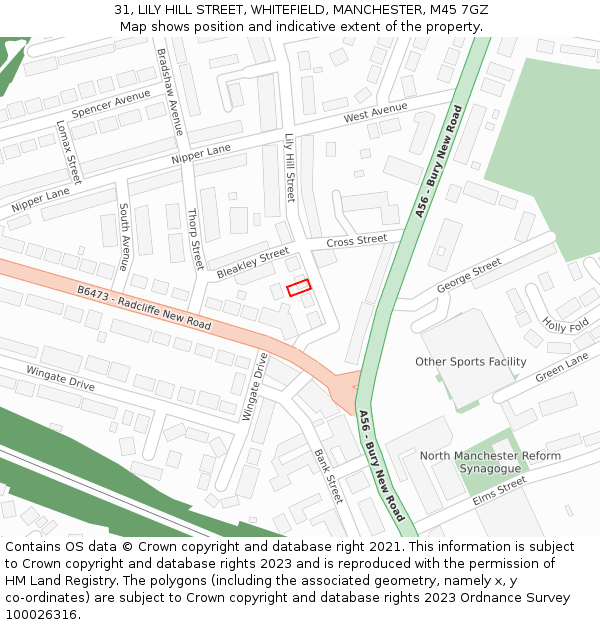 31, LILY HILL STREET, WHITEFIELD, MANCHESTER, M45 7GZ: Location map and indicative extent of plot