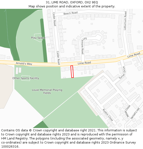 31, LIME ROAD, OXFORD, OX2 9EQ: Location map and indicative extent of plot