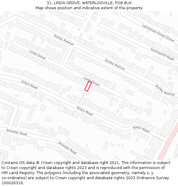 31, LINDA GROVE, WATERLOOVILLE, PO8 8UX: Location map and indicative extent of plot