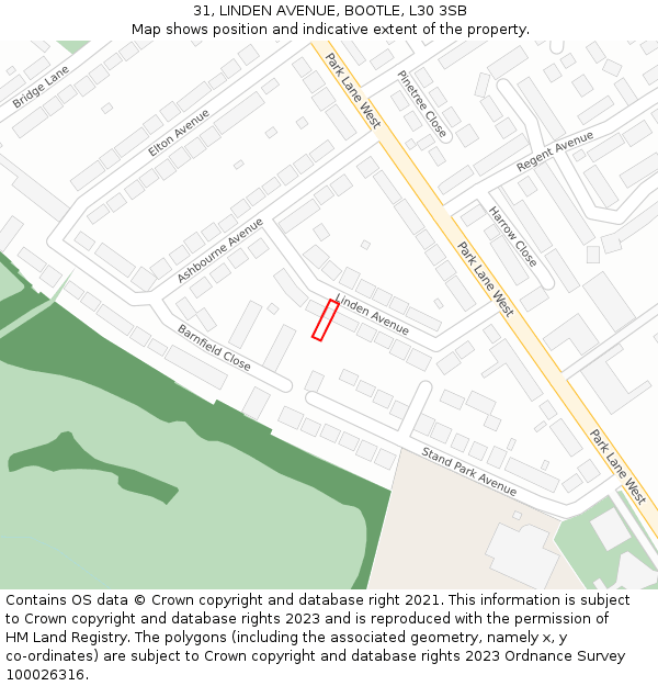 31, LINDEN AVENUE, BOOTLE, L30 3SB: Location map and indicative extent of plot