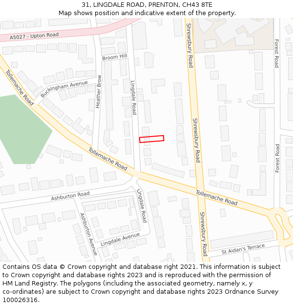 31, LINGDALE ROAD, PRENTON, CH43 8TE: Location map and indicative extent of plot