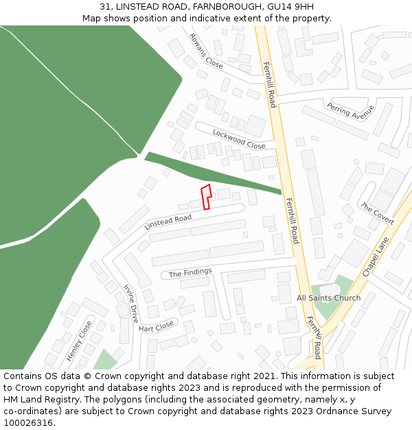 31, LINSTEAD ROAD, FARNBOROUGH, GU14 9HH: Location map and indicative extent of plot