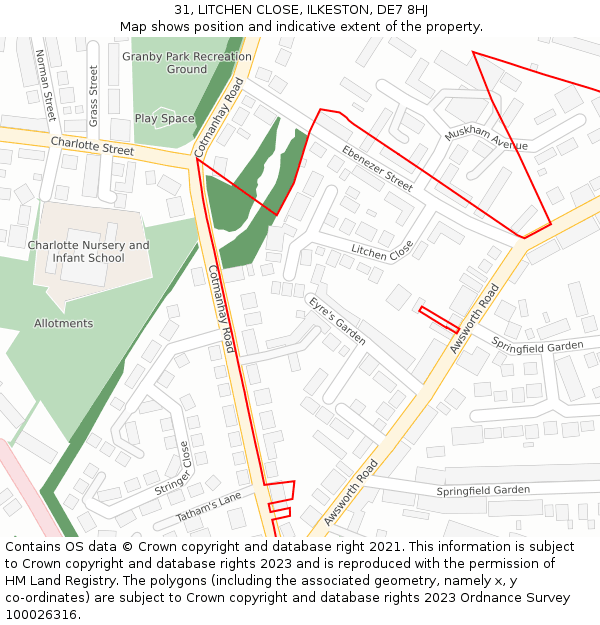 31, LITCHEN CLOSE, ILKESTON, DE7 8HJ: Location map and indicative extent of plot