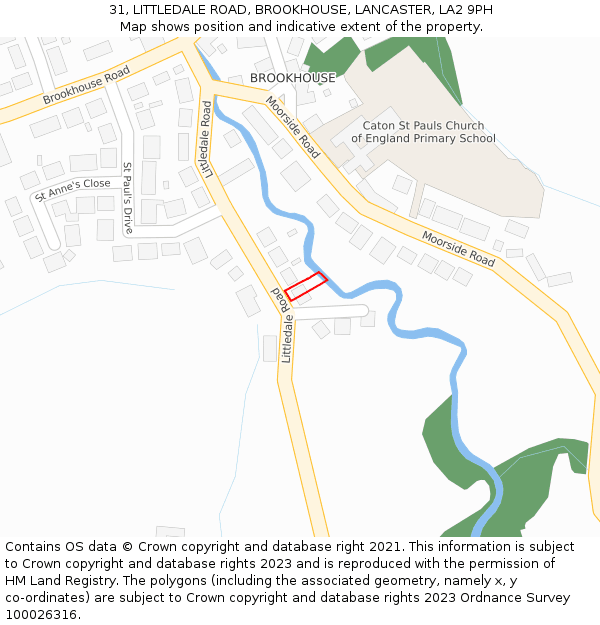 31, LITTLEDALE ROAD, BROOKHOUSE, LANCASTER, LA2 9PH: Location map and indicative extent of plot