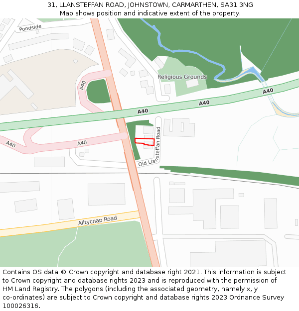 31, LLANSTEFFAN ROAD, JOHNSTOWN, CARMARTHEN, SA31 3NG: Location map and indicative extent of plot